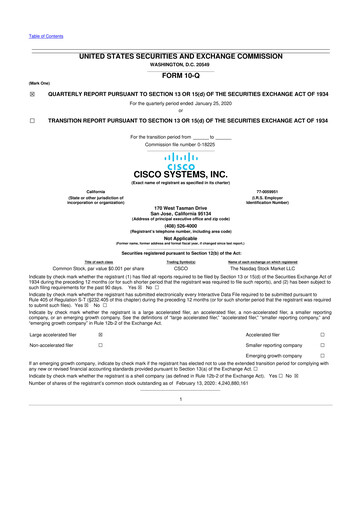 Miniature Cisco 10-Q Rapport trimestriel 2020 
