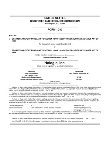 Miniature Hologic 10-Q Rapport trimestriel 2018 