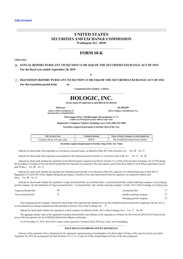 Thumbnail Hologic 10-K Annual Report 2019