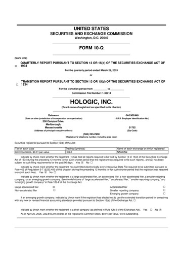 Miniature Hologic 10-Q Rapport trimestriel 2025 