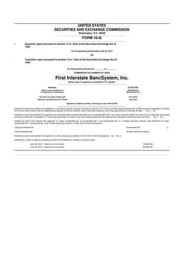 Thumbnail First Interstate BancSystem 10-Q Quarterly Report FY2012 