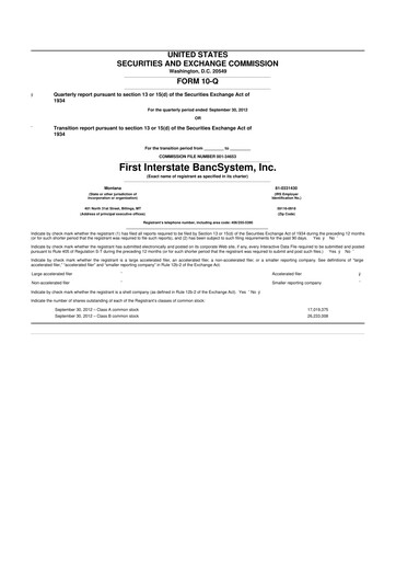 Thumbnail First Interstate BancSystem 10-Q Quarterly Report FY2012 
