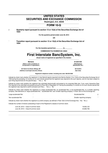 Thumbnail First Interstate BancSystem 10-Q Quarterly Report FY2013 