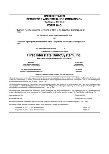 Thumbnail First Interstate BancSystem 10-Q Quarterly Report FY2013 
