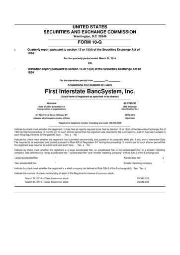 Thumbnail First Interstate BancSystem 10-Q Quarterly Report FY2014 