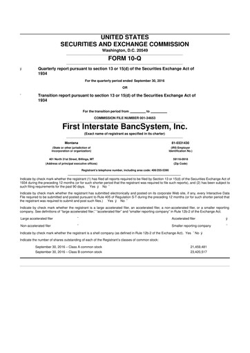 Thumbnail First Interstate BancSystem 10-Q Quarterly Report FY2016 