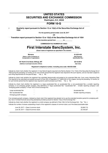 Thumbnail First Interstate BancSystem 10-Q Quarterly Report FY2017 