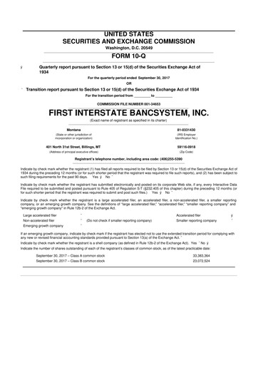 Thumbnail First Interstate BancSystem 10-Q Quarterly Report FY2017 