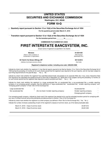 Thumbnail First Interstate BancSystem 10-Q Quarterly Report FY2018 