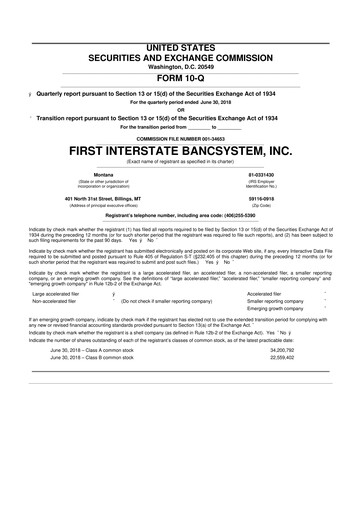 Thumbnail First Interstate BancSystem 10-Q Quarterly Report FY2018 