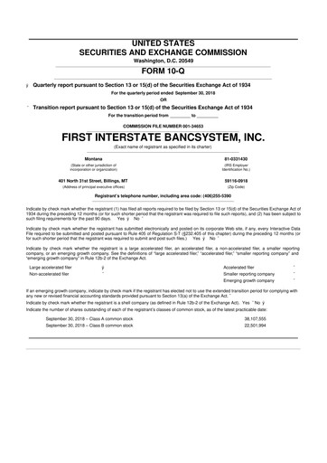 Thumbnail First Interstate BancSystem 10-Q Quarterly Report FY2018 