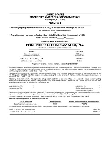 Thumbnail First Interstate BancSystem 10-Q Quarterly Report FY2019 