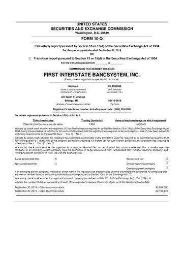 Thumbnail First Interstate BancSystem 10-Q Quarterly Report FY2019 
