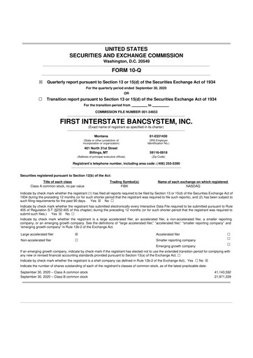 Thumbnail First Interstate BancSystem 10-Q Quarterly Report FY2020 