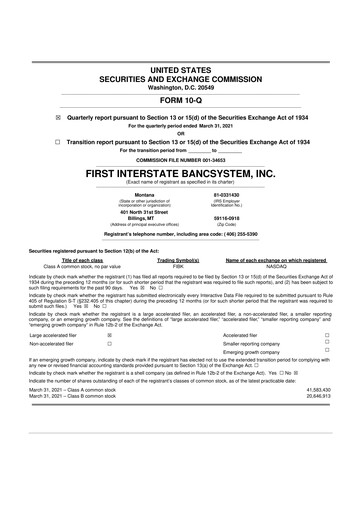 Thumbnail First Interstate BancSystem 10-Q Quarterly Report FY2021 