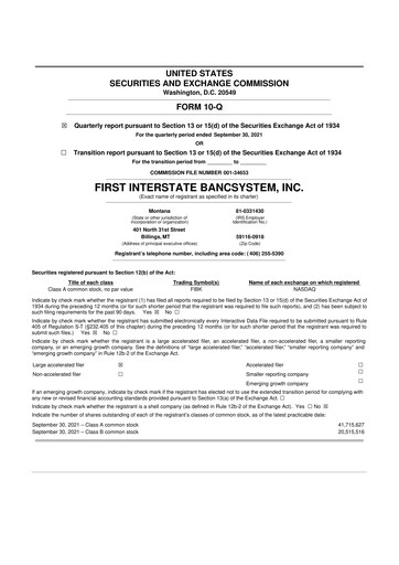Thumbnail First Interstate BancSystem 10-Q Quarterly Report FY2021 
