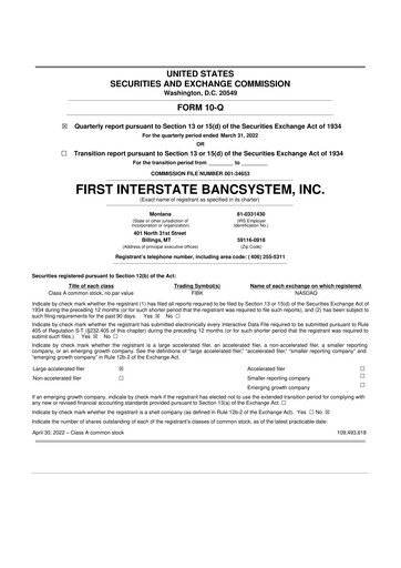Thumbnail First Interstate BancSystem 10-Q Quarterly Report FY2022 