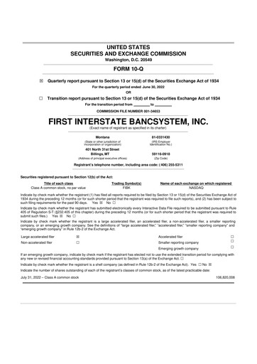 Thumbnail First Interstate BancSystem 10-Q Quarterly Report FY2022 