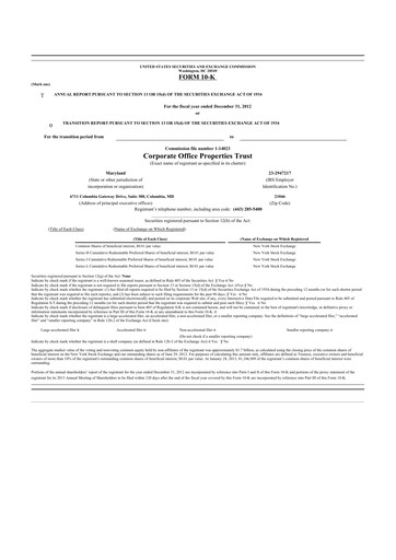 Thumbnail COPT Defense Properties 10-K Annual Report 2012