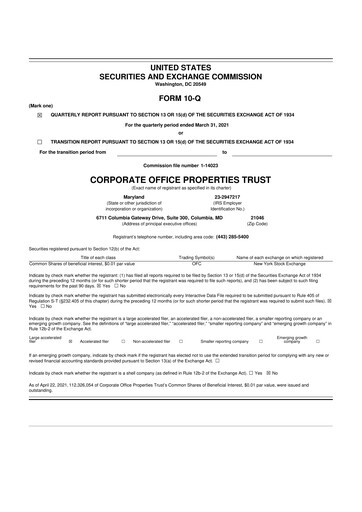 Thumbnail COPT Defense Properties 10-Q Quarterly Report FY2021 
