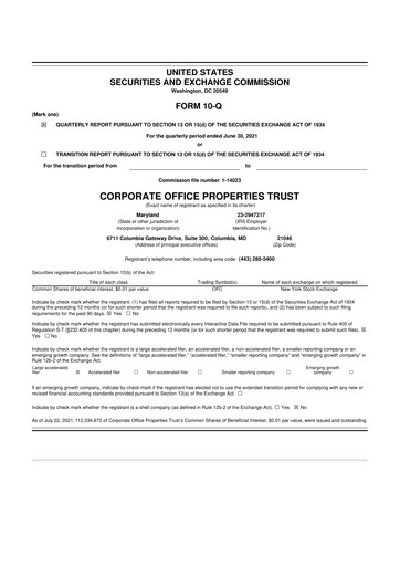 Thumbnail COPT Defense Properties 10-Q Quarterly Report FY2021 