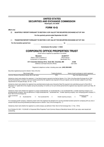 Thumbnail COPT Defense Properties 10-Q Quarterly Report FY2021 