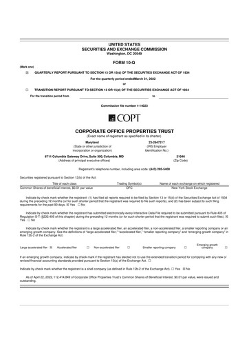 Thumbnail COPT Defense Properties 10-Q Quarterly Report FY2022 