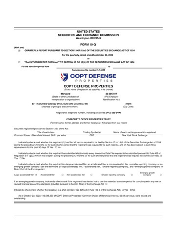 Thumbnail COPT Defense Properties 10-Q Quarterly Report FY2023 