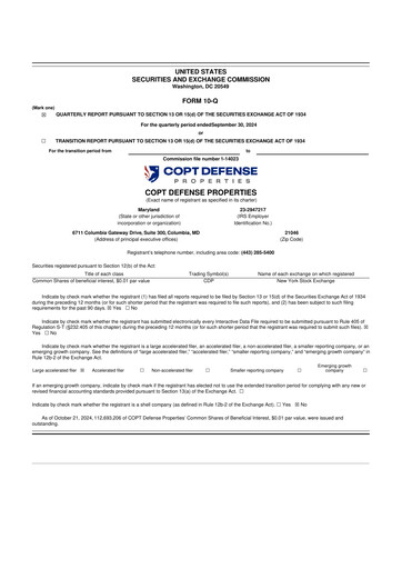 Thumbnail COPT Defense Properties 10-Q Quarterly Report FY2024 