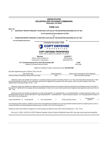 Thumbnail COPT Defense Properties 10-Q Quarterly Report FY2025 
