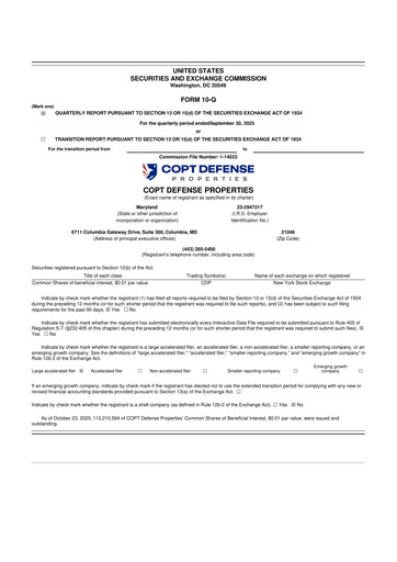 Thumbnail COPT Defense Properties 10-Q Quarterly Report FY2025 