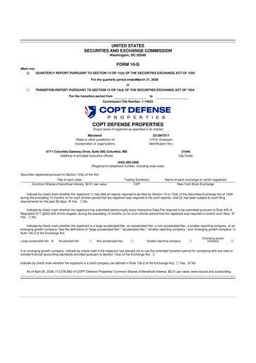 Miniature COPT Defense Properties 10-Q Rapport trimestriel 2026 