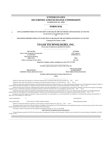 Thumbnail Tyler Technologies
 10-K Annual Report 2016