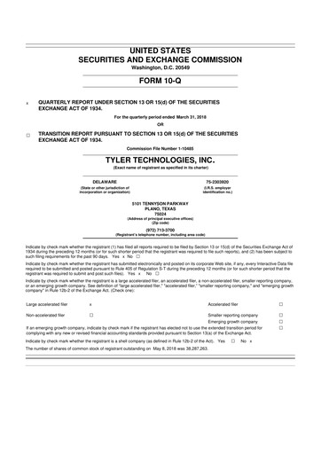 Thumbnail Tyler Technologies
 10-Q Quarterly Report FY2018 