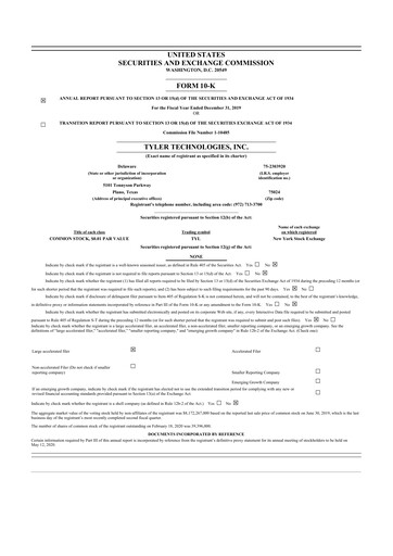 Thumbnail Tyler Technologies
 10-K Annual Report 2019