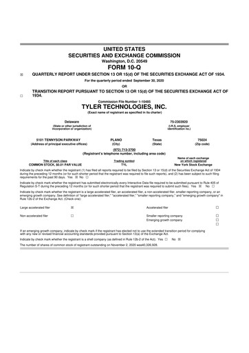 Thumbnail Tyler Technologies
 10-Q Quarterly Report FY2020 