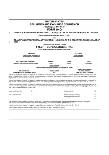 Thumbnail Tyler Technologies
 10-Q Quarterly Report FY2021 