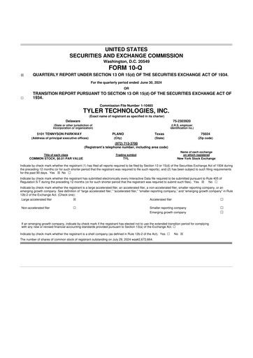 Thumbnail Tyler Technologies
 10-Q Quarterly Report FY2024 
