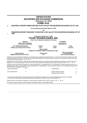 Thumbnail Tyler Technologies
 10-Q Quarterly Report FY2025 