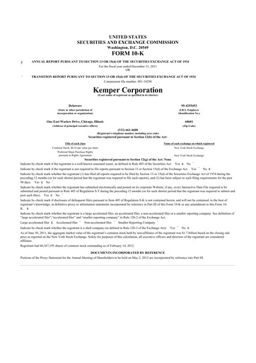 Vorschaubild Kemper 10-K Jahresbericht 2011