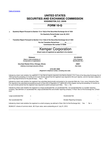 Vorschaubild Kemper 10-Q Quartalsbericht 2012 