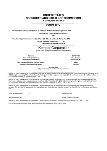 Vorschaubild Kemper 10-Q Quartalsbericht 2014 