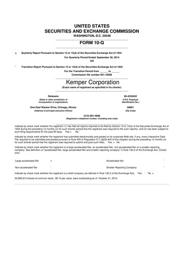 Vorschaubild Kemper 10-Q Quartalsbericht 2014 