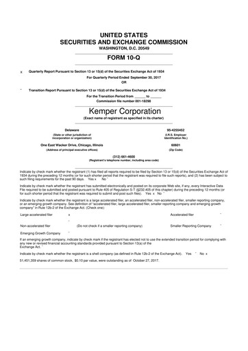 Vorschaubild Kemper 10-Q Quartalsbericht 2017 