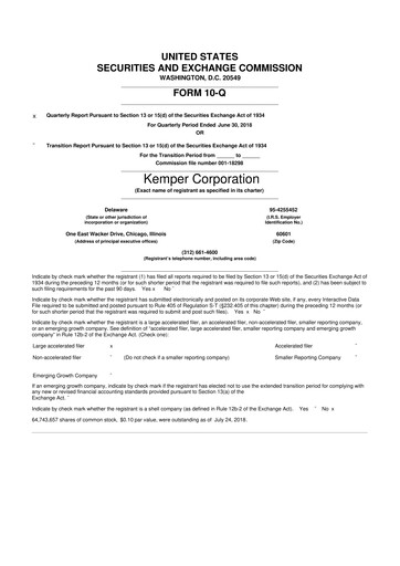 Vorschaubild Kemper 10-Q Quartalsbericht 2018 