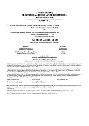 Vorschaubild Kemper 10-Q Quartalsbericht 2018 