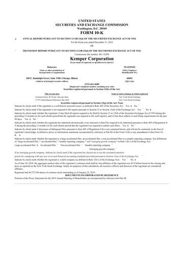 Vorschaubild Kemper 10-K Jahresbericht 2018