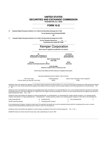 Vorschaubild Kemper 10-Q Quartalsbericht 2021 