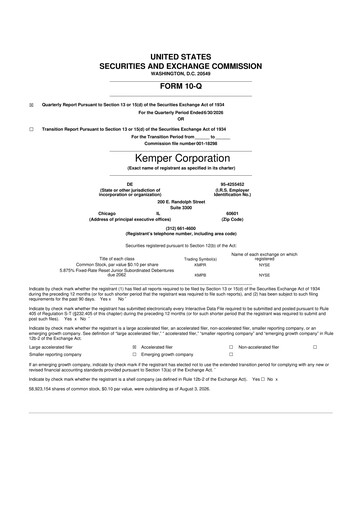 Miniature Kemper 10-Q Rapport trimestriel 2026 