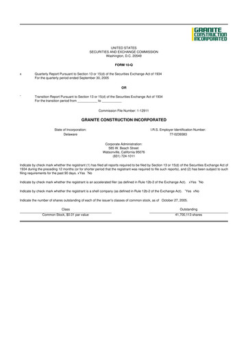 Thumbnail Granite Construction
 10-Q Quarterly Report FY 
